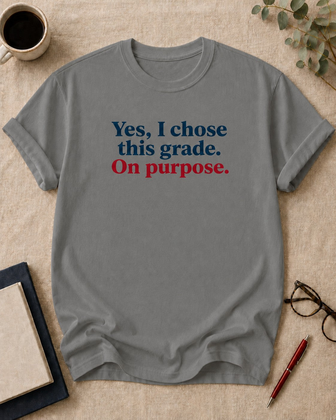 Yes, I chose this grade. On purpose — teacher t-shirt in Grey, flat lay