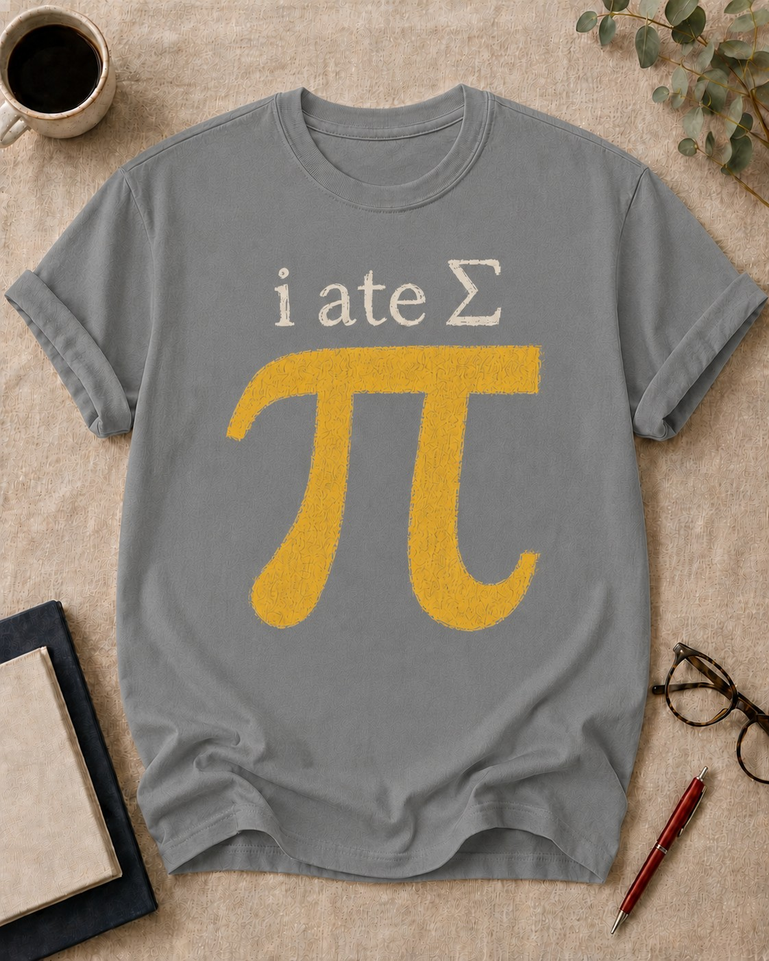 i ate sum π — teacher t-shirt in Grey, flat lay