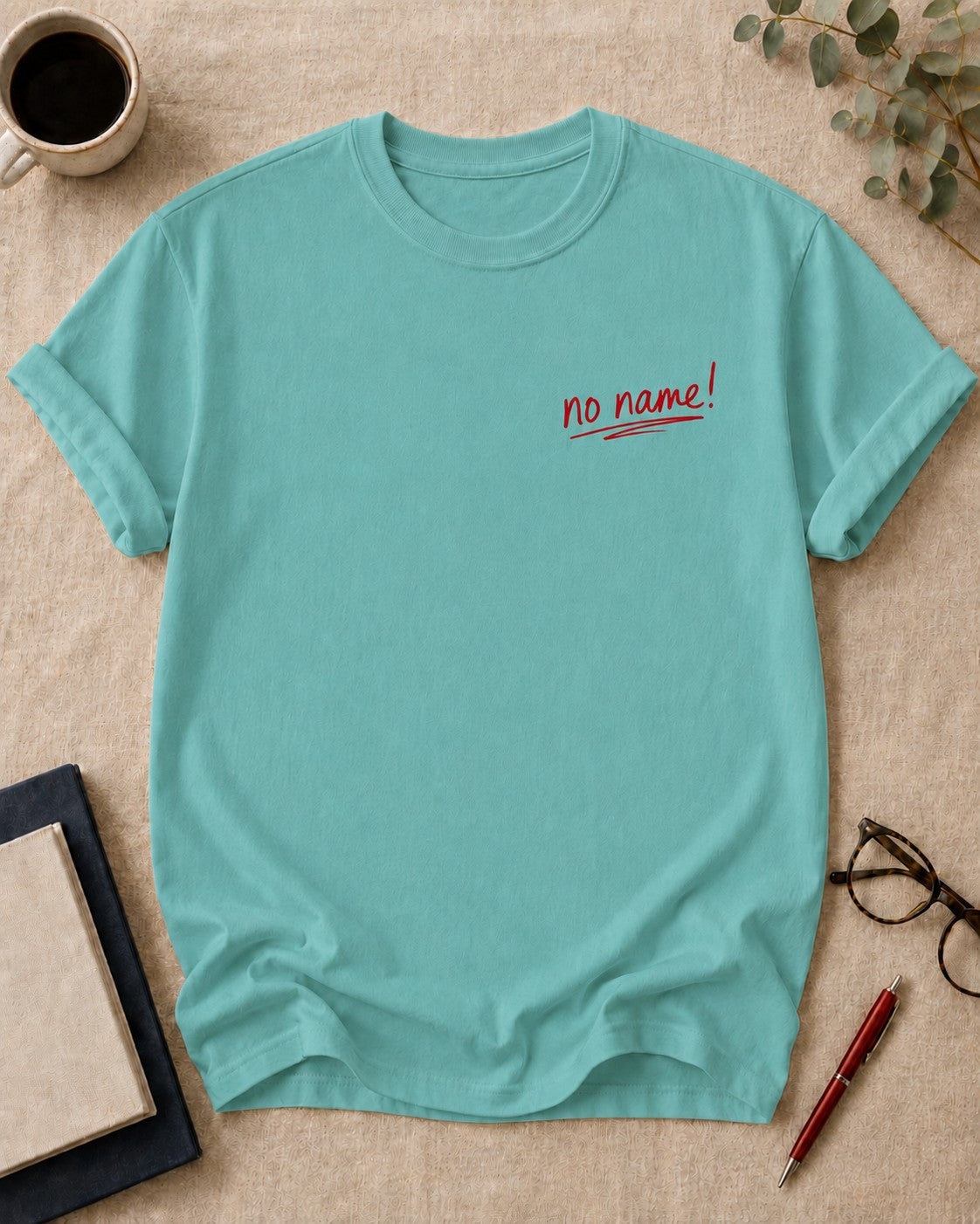 no name! — teacher t-shirt in Chalky Mint, flat lay